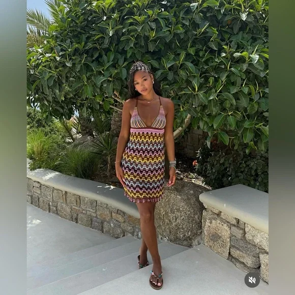 Zara multicolor boho Knitter  Crochet Beach summer vacation Dress - Picture 8 of 11